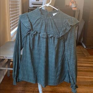 Green plaid Peasant Top